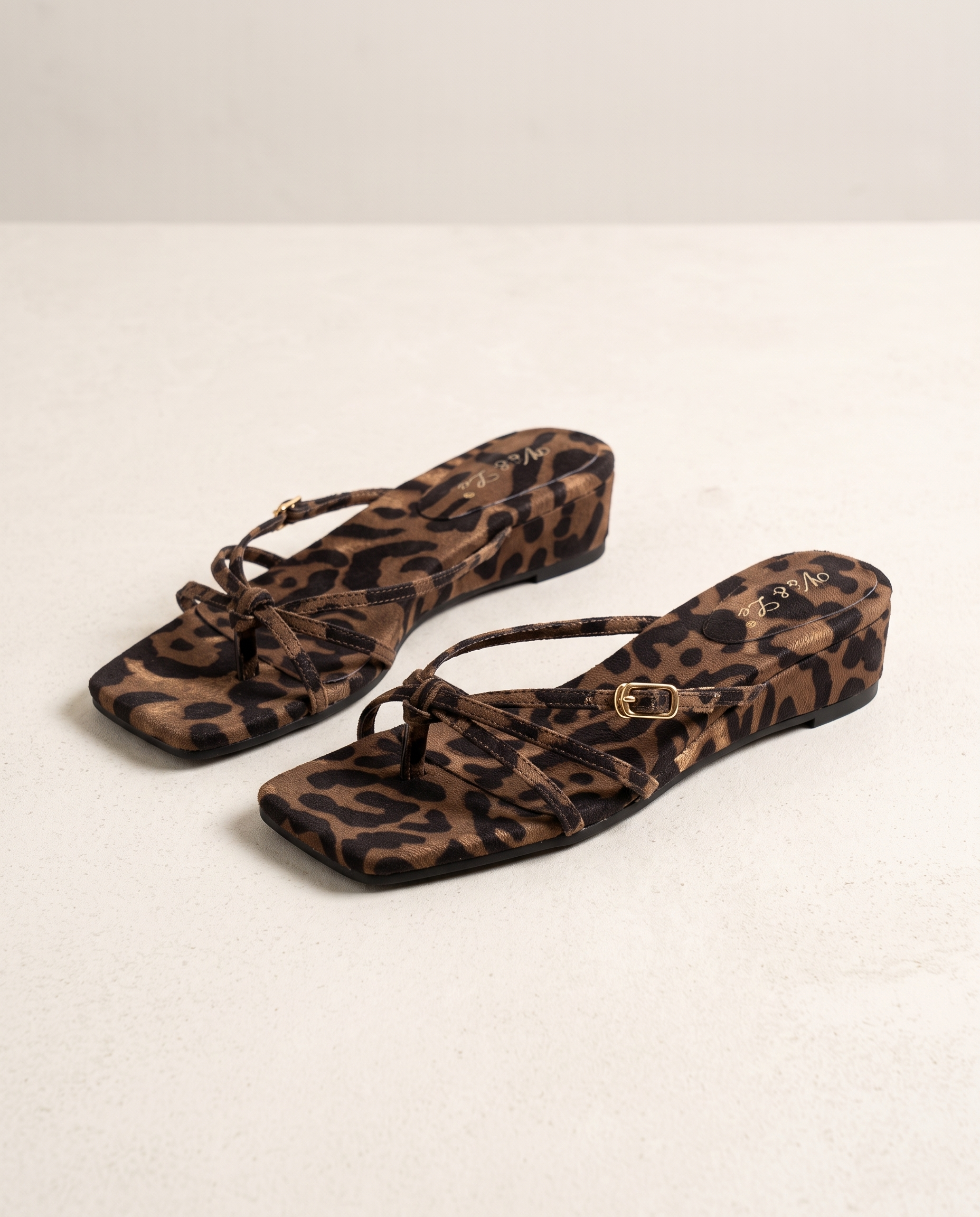 Freya Elegant Leopard-Print Wedge Flip-Flops — side view
