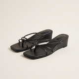 Freya Elegant Leopard-Print Wedge Flip-Flops — Black variant