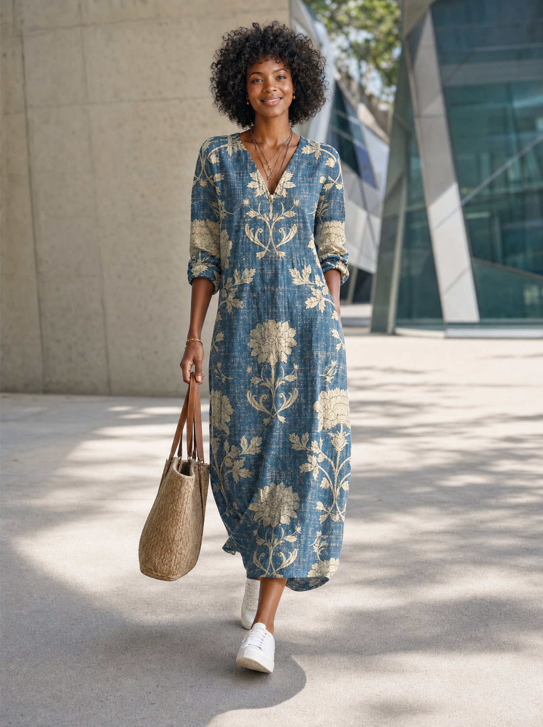 Printed Midi Dress with Pockets – product detail view 2