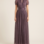 Georgeta | Modern Charming Midi Dress — Purple — studio front