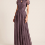 Georgeta | Modern Charming Midi Dress — Purple — studio three-quarter