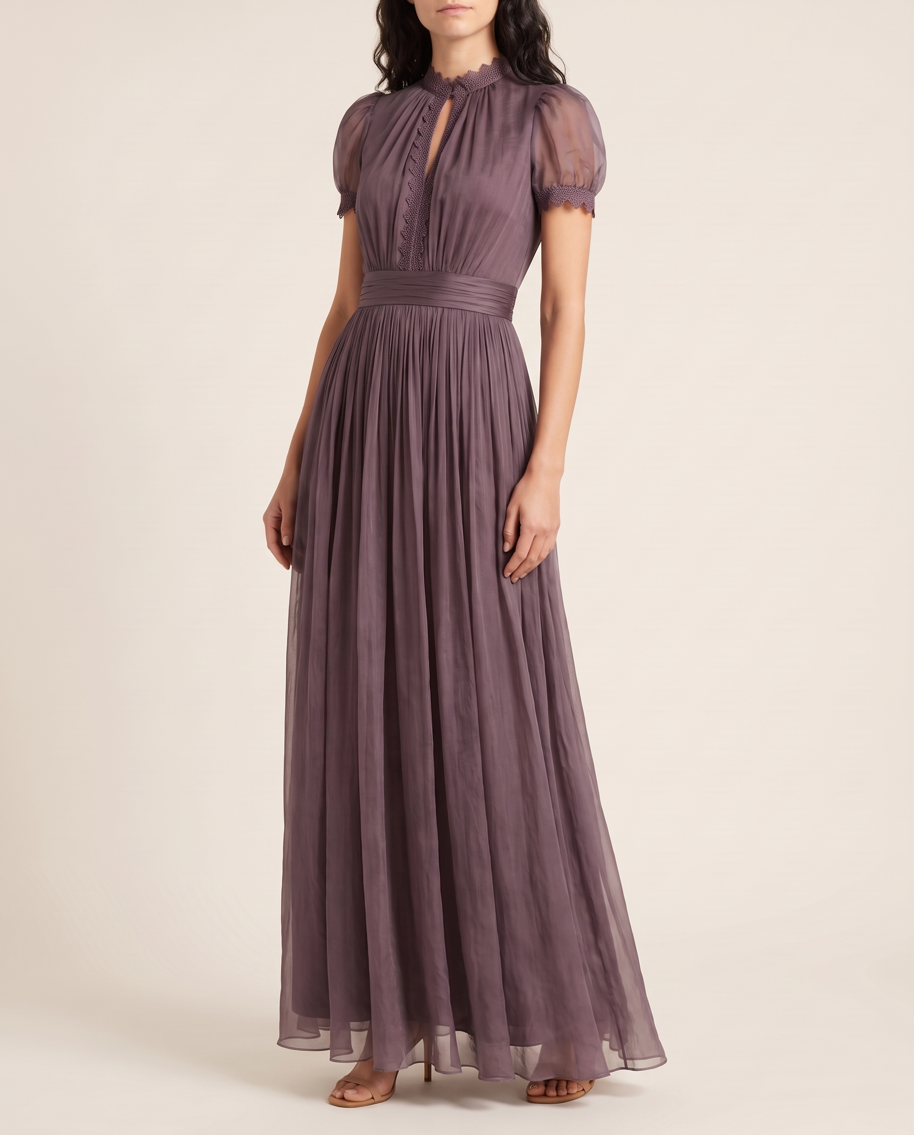 Georgeta | Modern Charming Midi Dress — Purple — studio three-quarter