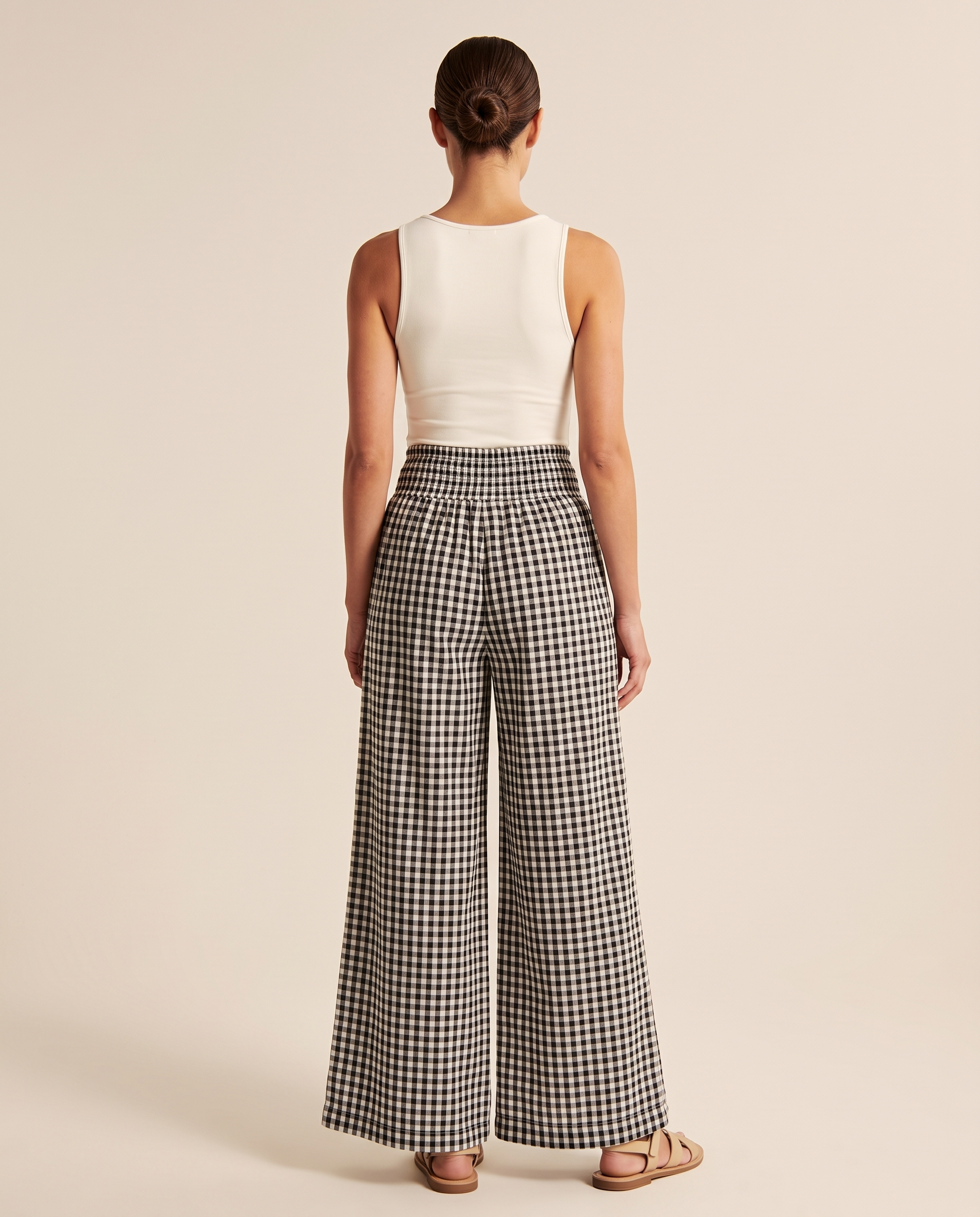 Gingham Wide Leg Trousers – Black back
