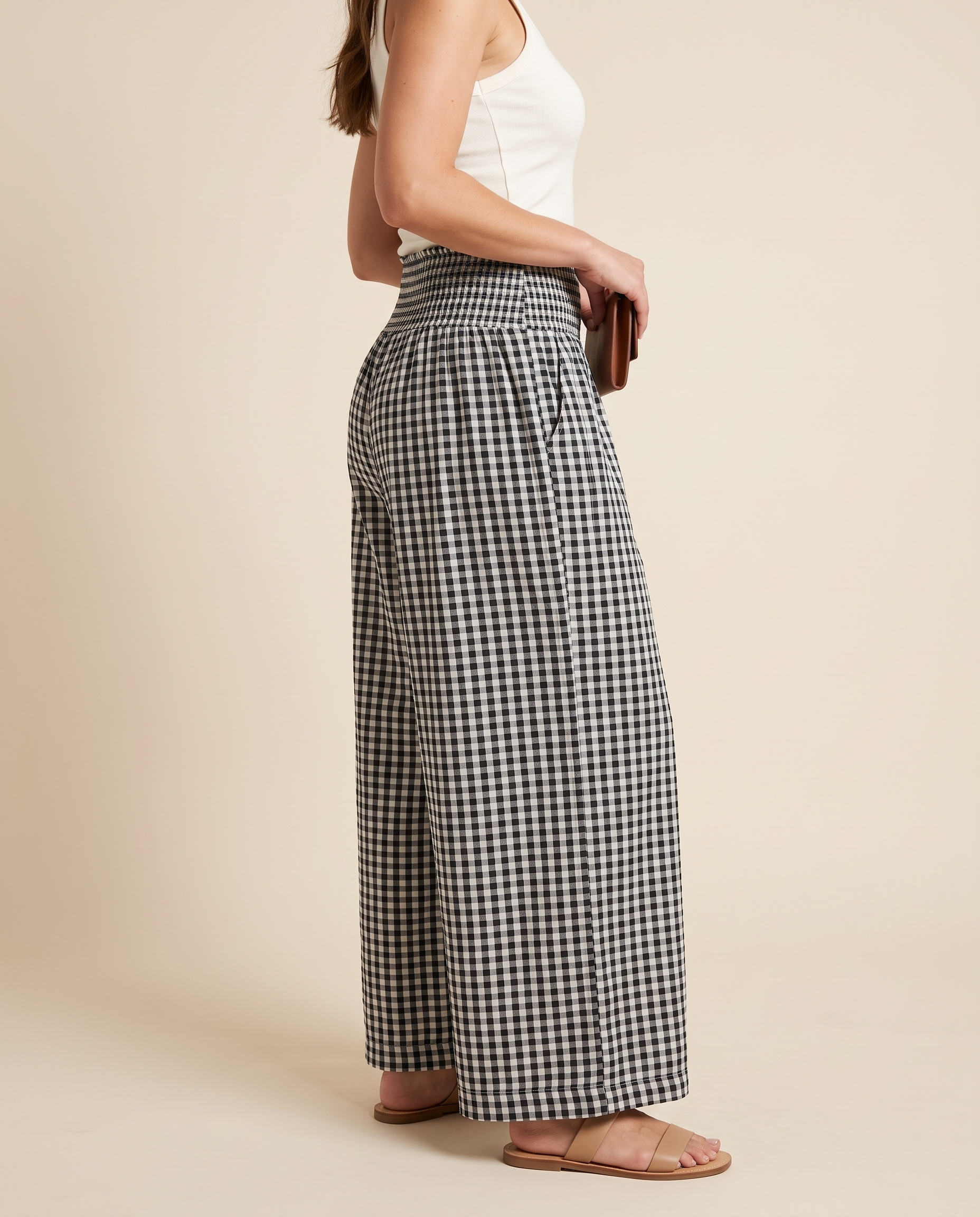 Gingham Wide Leg Trousers – Black angle