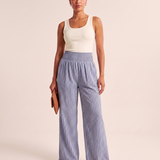 Gingham Wide Leg Trousers – Blue front