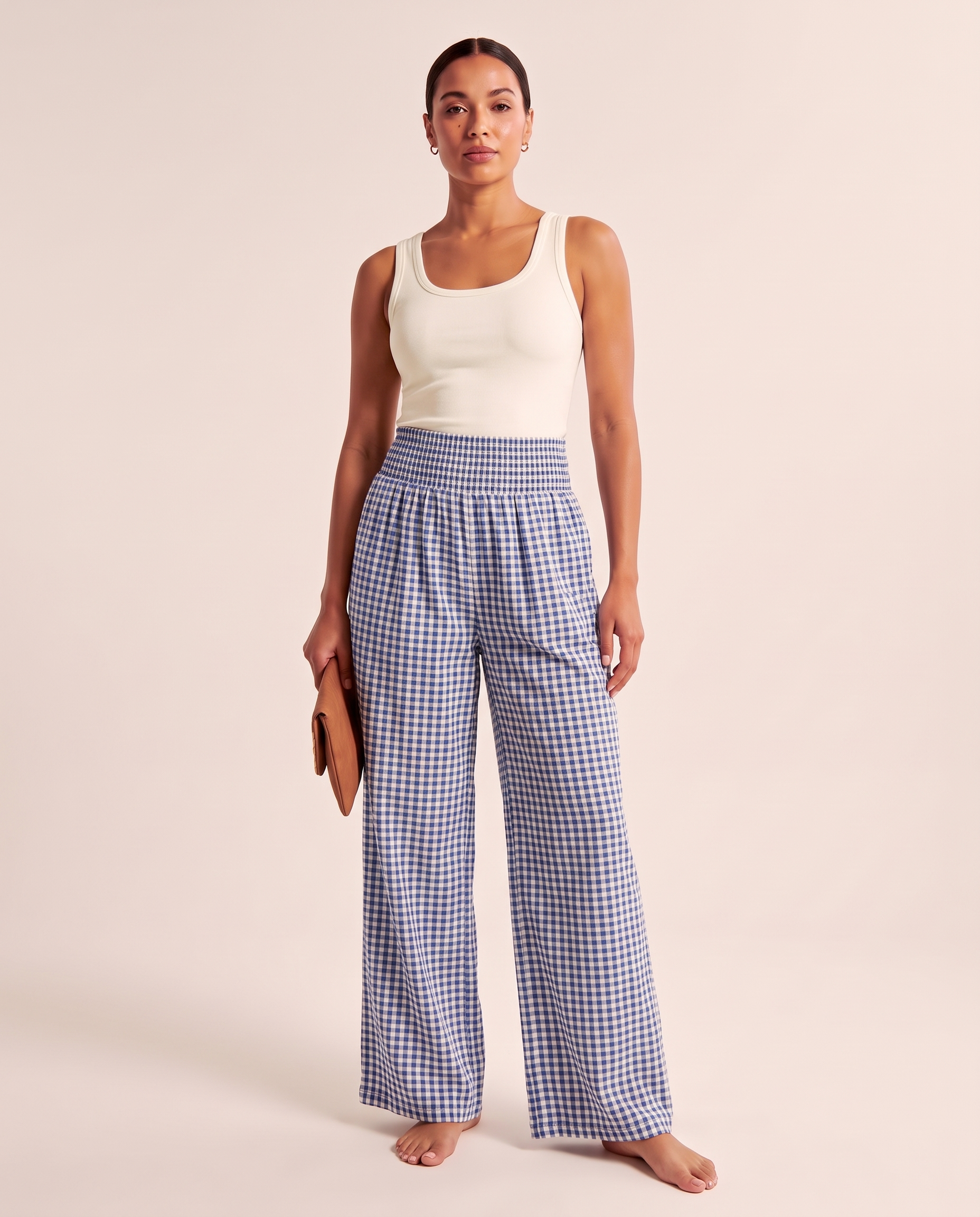 Gingham Wide Leg Trousers – Blue front