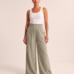 Gingham Wide Leg Trousers – Army Green front
