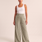 Gingham Wide Leg Trousers – Army Green front