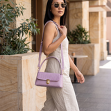 Giselle lavender mini bag walking lifestyle view