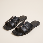 Harlow Comfortable Open-Toe Flat Sandals — Black variant
