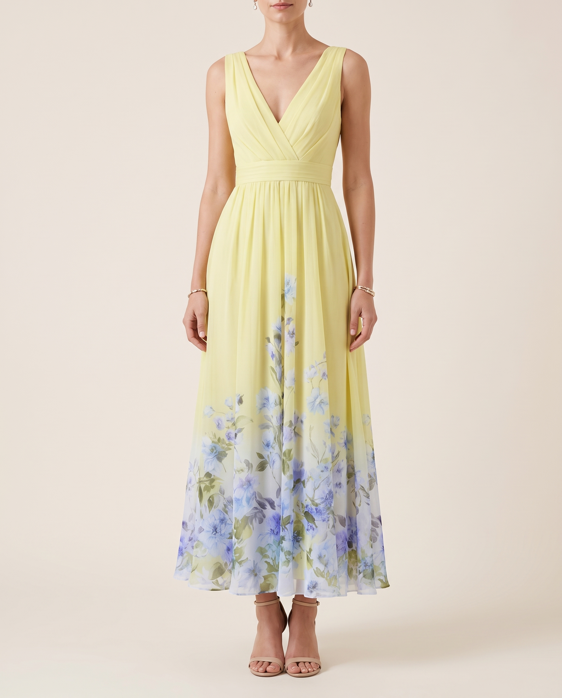 Harper floral wedding guest dress Yellow