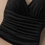 Ruched V Neck Crop Top with Halter Neck – product detail view 1