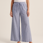 Blue Stripe Linen Blend Wide Leg Pants in Blue – studio view