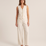 Tailored Waistcoat and Wide Leg Trouser Set in Ivory – studio view