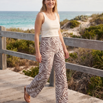 Zebra Print Linen Blend Wide Leg Pants in Brown Ivory – Australian lifestyle view