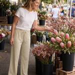 Yellow Stripe Drawstring Wide Leg Pants in Yellow – Australian lifestyle view