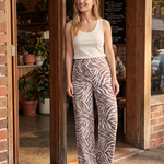 Zebra Print Linen Blend Wide Leg Pants in Brown Ivory – Australian lifestyle view