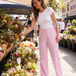 Pink Gingham Tie Side Wide Leg Pants in Pink – Australian lifestyle view