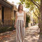 Multicolour Stripe Linen Blend Palazzo Pants in Multicolour – Australian lifestyle view