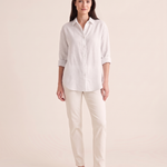 Relaxed Linen Look Button Front Shirt in White – studio colour view [RN211]