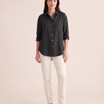 Relaxed Linen Look Button Front Shirt in Black – studio colour view [RN213]