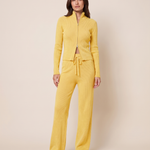 Ribbed Zip Cardigan and Wide Leg Trouser Set — Yellow, studio view
