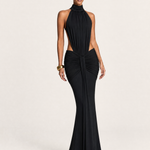 High Neck Backless Maxi Dress with Ruched Waist – product detail view 3