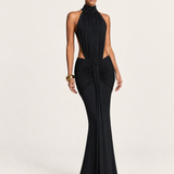 High Neck Backless Maxi Dress with Ruched Waist – product detail view 3