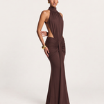 High Neck Backless Maxi Dress with Ruched Waist – alternate product view