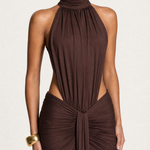 High Neck Backless Maxi Dress with Ruched Waist – product detail view 1