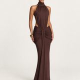 High Neck Backless Maxi Dress with Ruched Waist – primary product view
