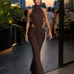 High Neck Backless Maxi Dress with Ruched Waist – product detail view 2