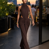 High Neck Backless Maxi Dress with Ruched Waist – product detail view 2