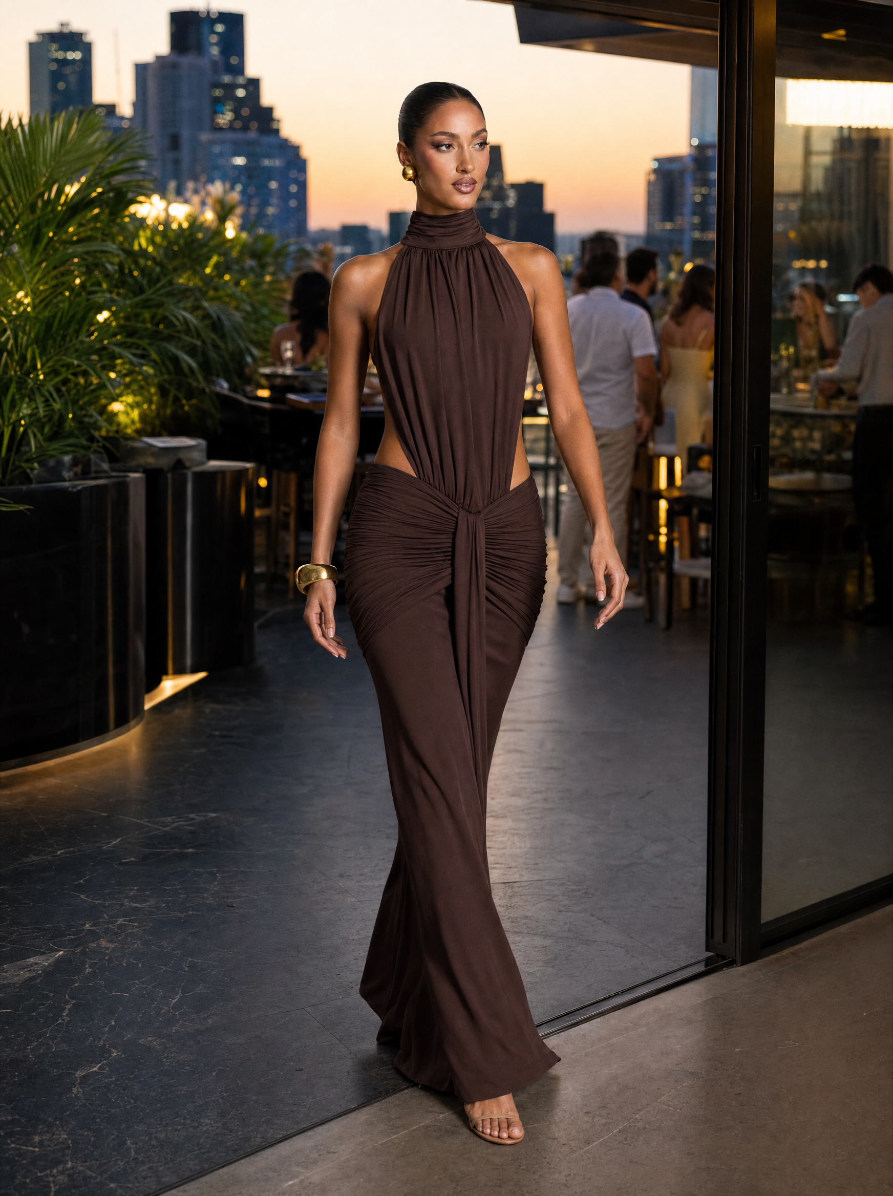 High Neck Backless Maxi Dress with Ruched Waist – product detail view 2