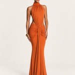 High Neck Backless Maxi Dress with Ruched Waist – product detail view 4