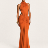 High Neck Backless Maxi Dress with Ruched Waist – product detail view 4