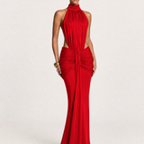 High Neck Backless Maxi Dress with Ruched Waist – product detail view 5