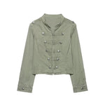 Indigo Cropped Denim Stand-Collar Jacket – Green – product variant