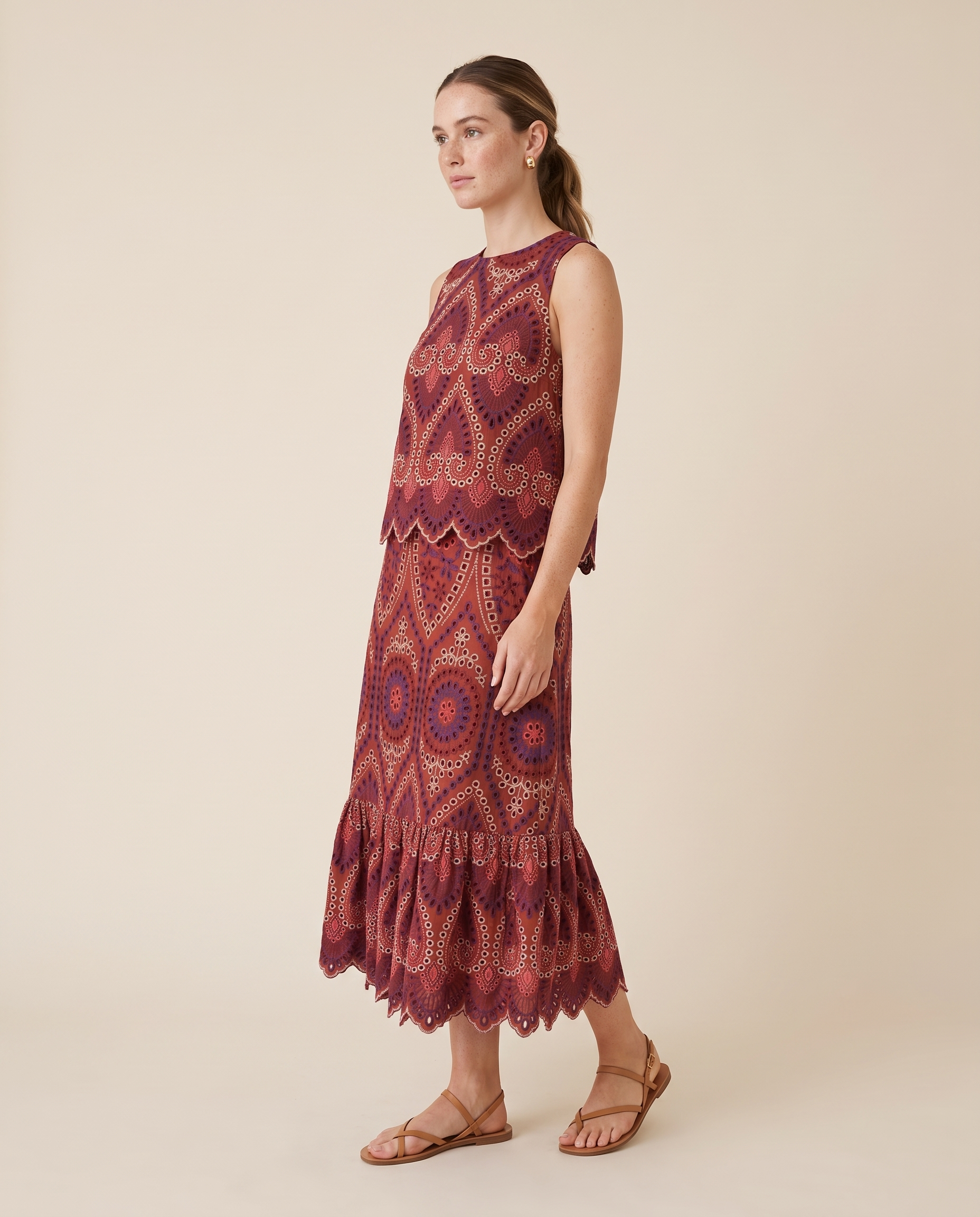 Iris Contemporary Pleated Ruffle Skirt Set – three-quarter view