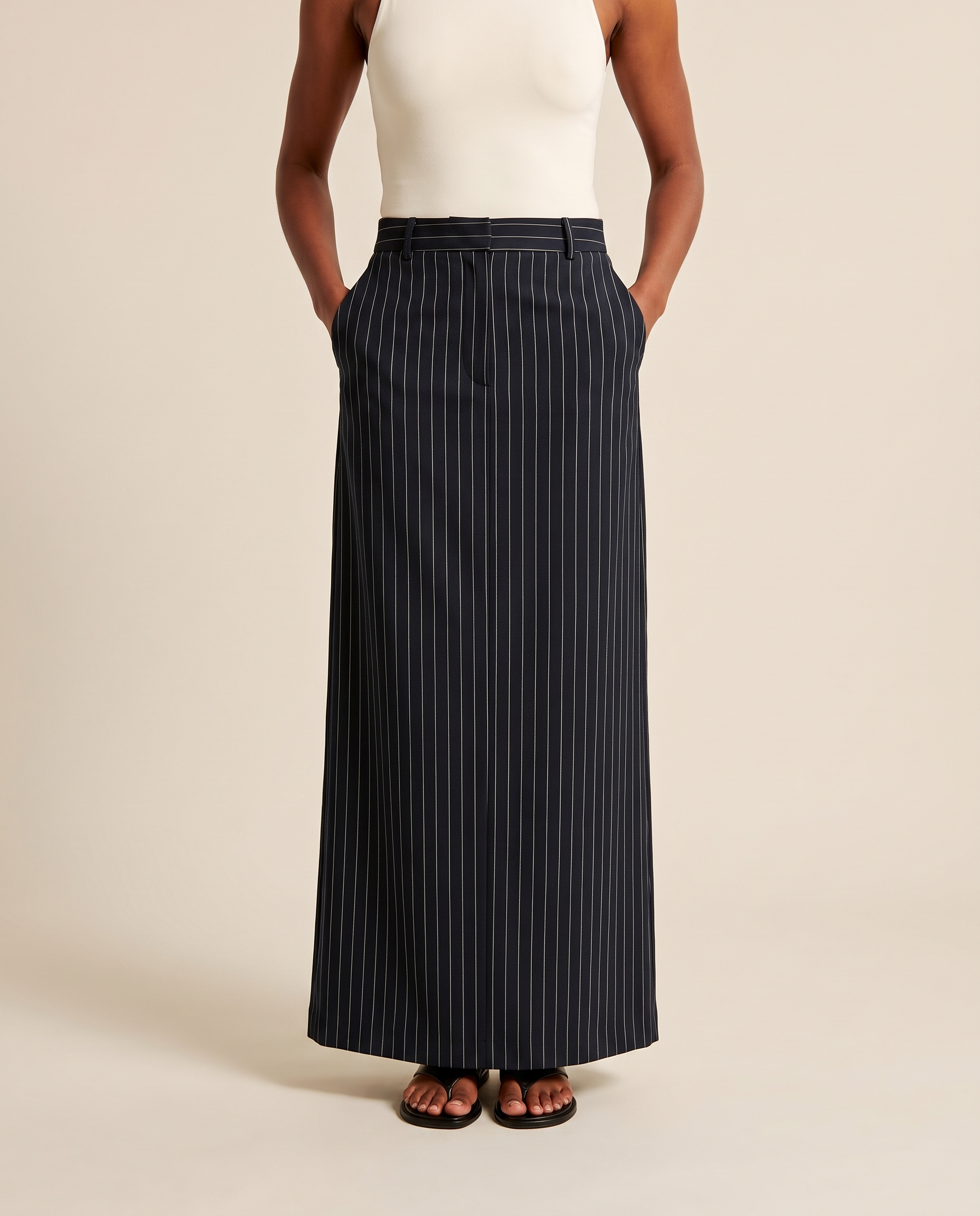 Isola Contemporary Striped High-Waist Maxi Skirt – studio front view