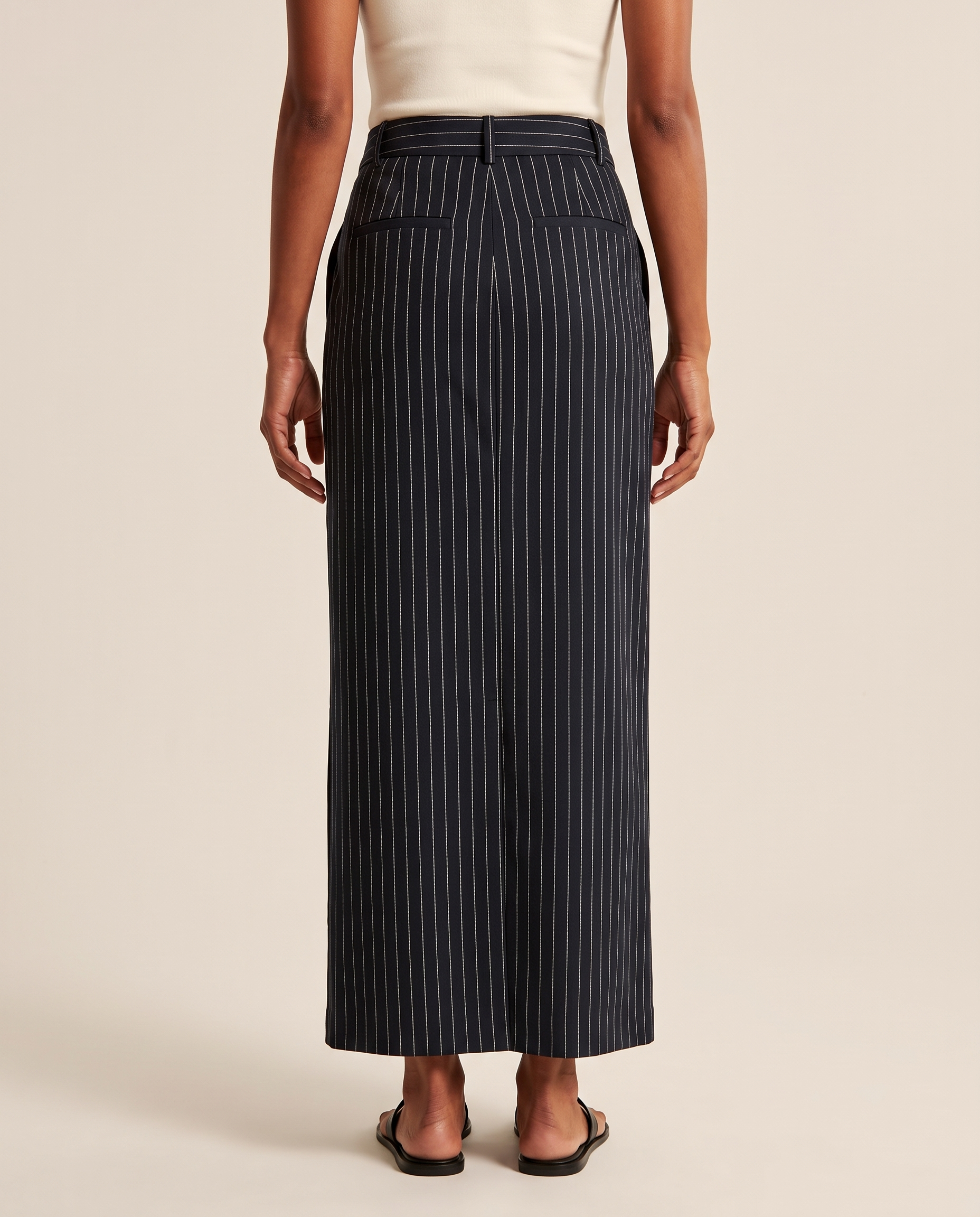 Isola Contemporary Striped High-Waist Maxi Skirt – studio back view