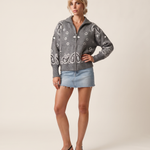Grey Paisley-Print Zip Turtleneck Cardigan — product view 4