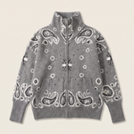 Grey Paisley-Print Zip Turtleneck Cardigan — product view 3