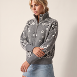 Grey Paisley-Print Zip Turtleneck Cardigan — product view 5