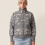 Grey Paisley-Print Zip Turtleneck Cardigan — main view