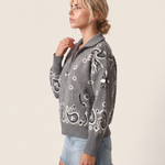 Grey Paisley-Print Zip Turtleneck Cardigan — product view 2