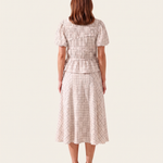 Kit checked top and midi skirt — full-length back view