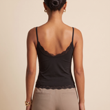 Lace Trim Crop Cami with U Neck and Open Back — full-length studio back view on a warm ivory seamless background