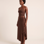 Lace Up Halter Crop Top and Ruched Maxi Skirt Set – three-quarter view
