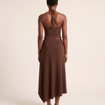 Lace Up Halter Crop Top and Ruched Maxi Skirt Set – back